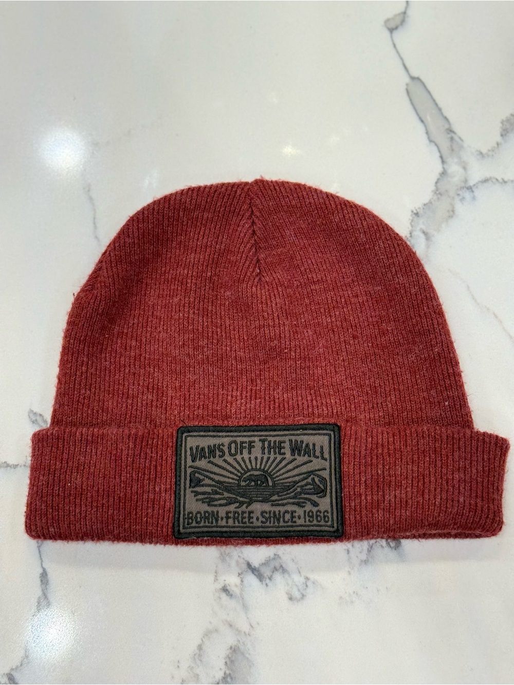 Vans Red Knit Cuffed Beanie with Patch Logo